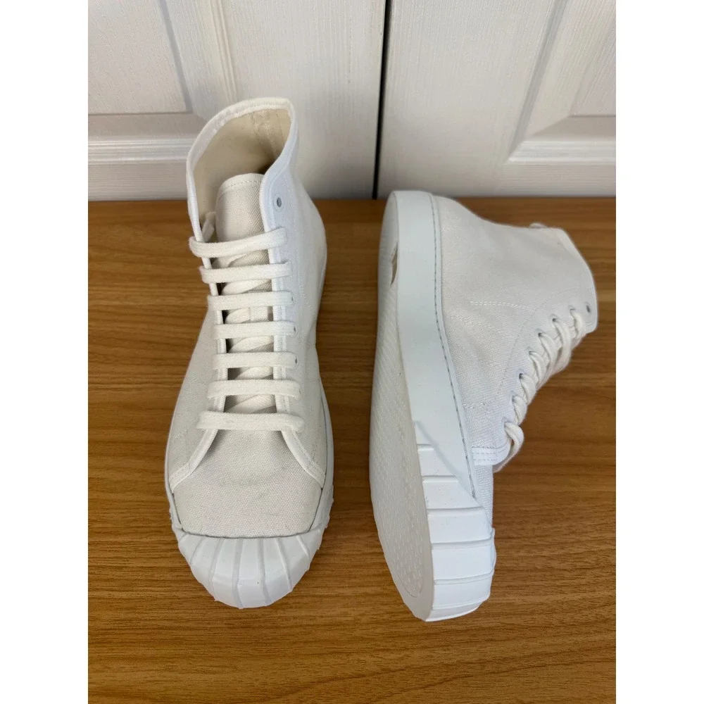 LK Bennett Taylor Canvas High Top Sneakers White Recycled Cotton Size 41 US 10